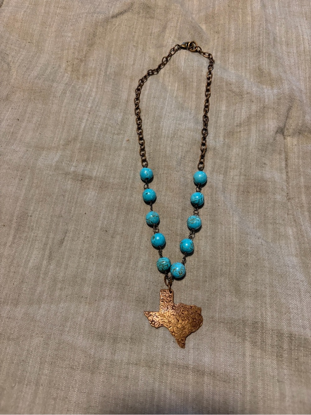Turquoise Bead Necklace with Texas Pendant